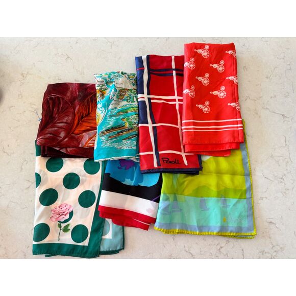 Vera Neumann Accessories - Vintage Scarf Bundle Lot of 7 | Silk & Poly | 50s 60s 70s Designer Prints